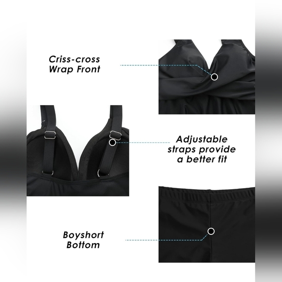 Women Two Piece Tankini Swimsuits Ruffle Tops with Boyshort Bathing Suit Black S - Picture 13 of 15